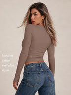 LILLUSORY Long Sleeve Tops Women Crew Neck Y2k T Shirts