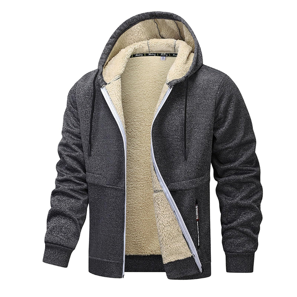 Teddy Fleece Men Hoodie Fleecing Lined Fuzzy Jacket with Pockets Full Zip Hooded Adjustable Sweatshirts Warm Parka Jackets Sherpa Ski Jackets Thermal Cardigan Jumper Coats Winter Outerwear Clothing