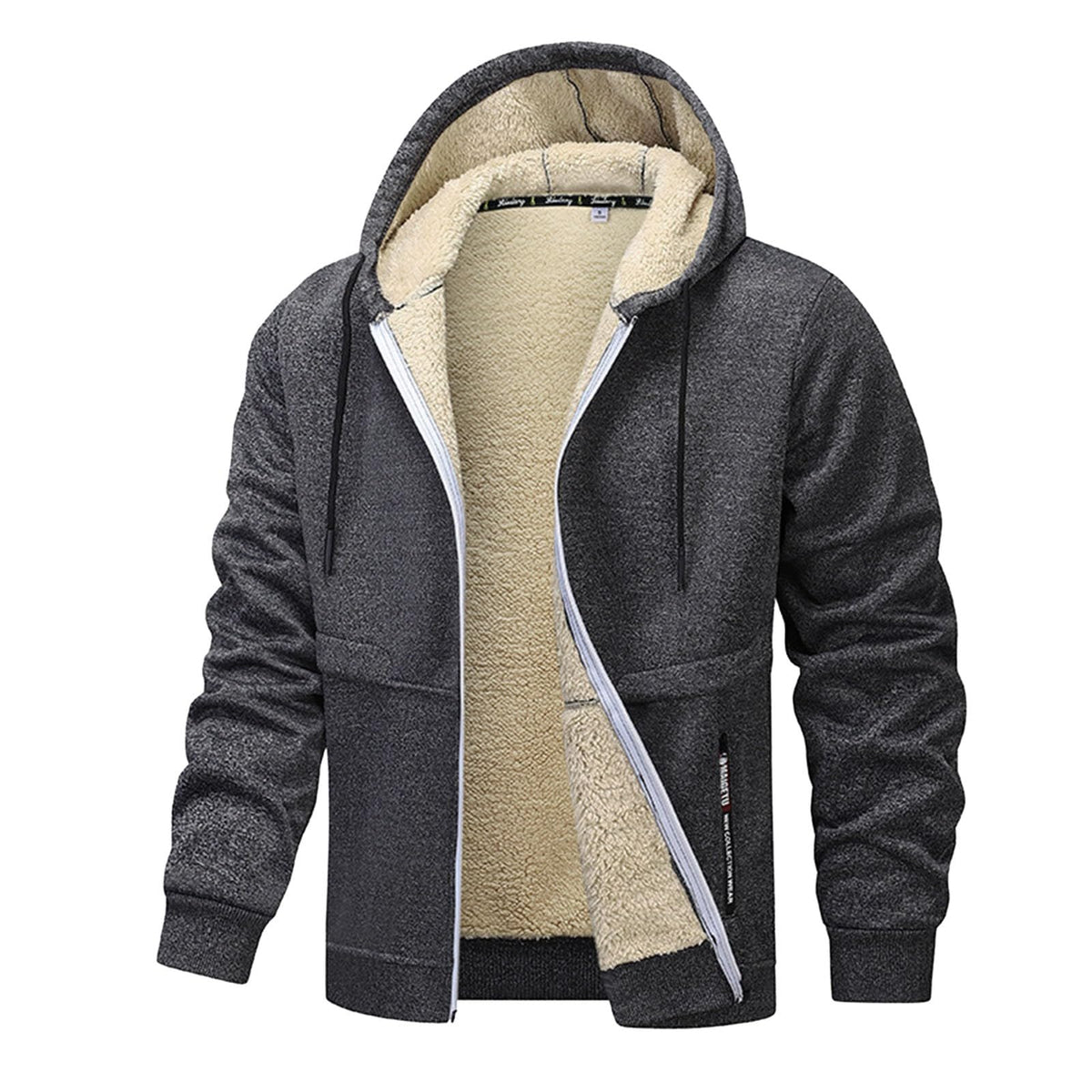 Teddy Fleece Men Hoodie Fleecing Lined Fuzzy Jacket with Pockets Full Zip Hooded Adjustable Sweatshirts Warm Parka Jackets Sherpa Ski Jackets Thermal Cardigan Jumper Coats Winter Outerwear Clothing