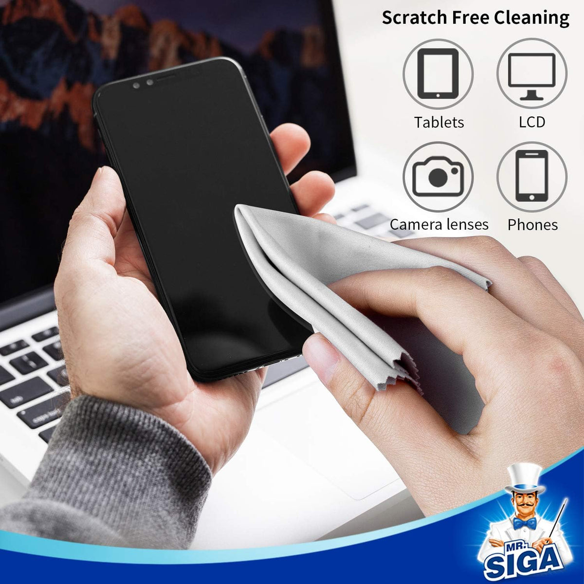 MR.SIGA Microfibre Glasses Cleaning Cloth, Spectacle Cleaner Cloth, 12 Pack