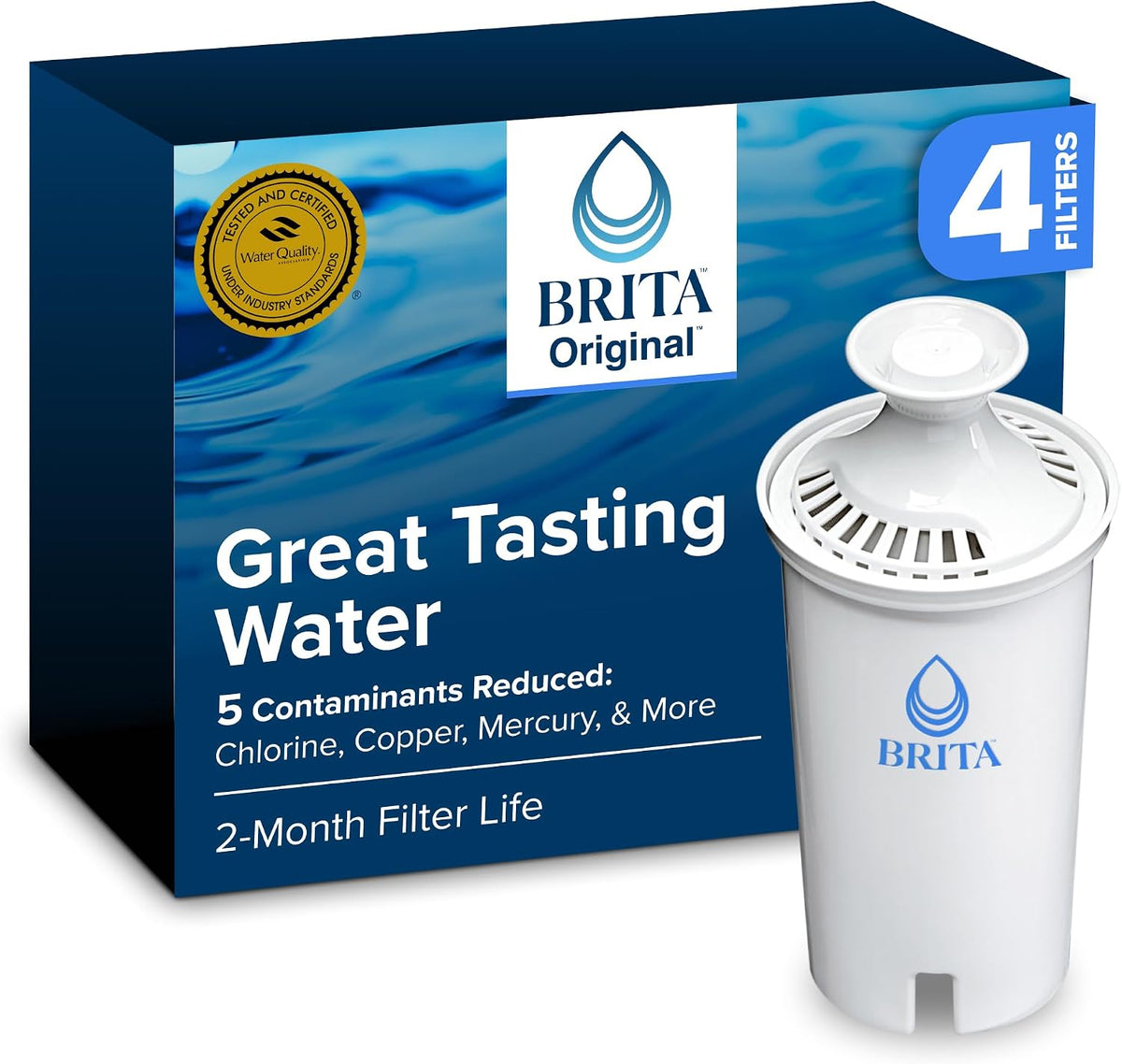 Brita Standard Pitcher and Dispenser Replacement Water Filters, White, 4