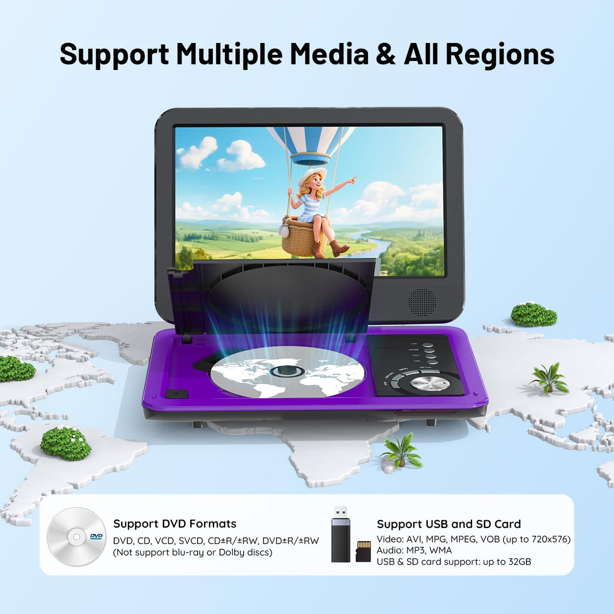 ieGeek 12.5" Portable DVD Player, 10.5" HD Screen, Car Travel, Black