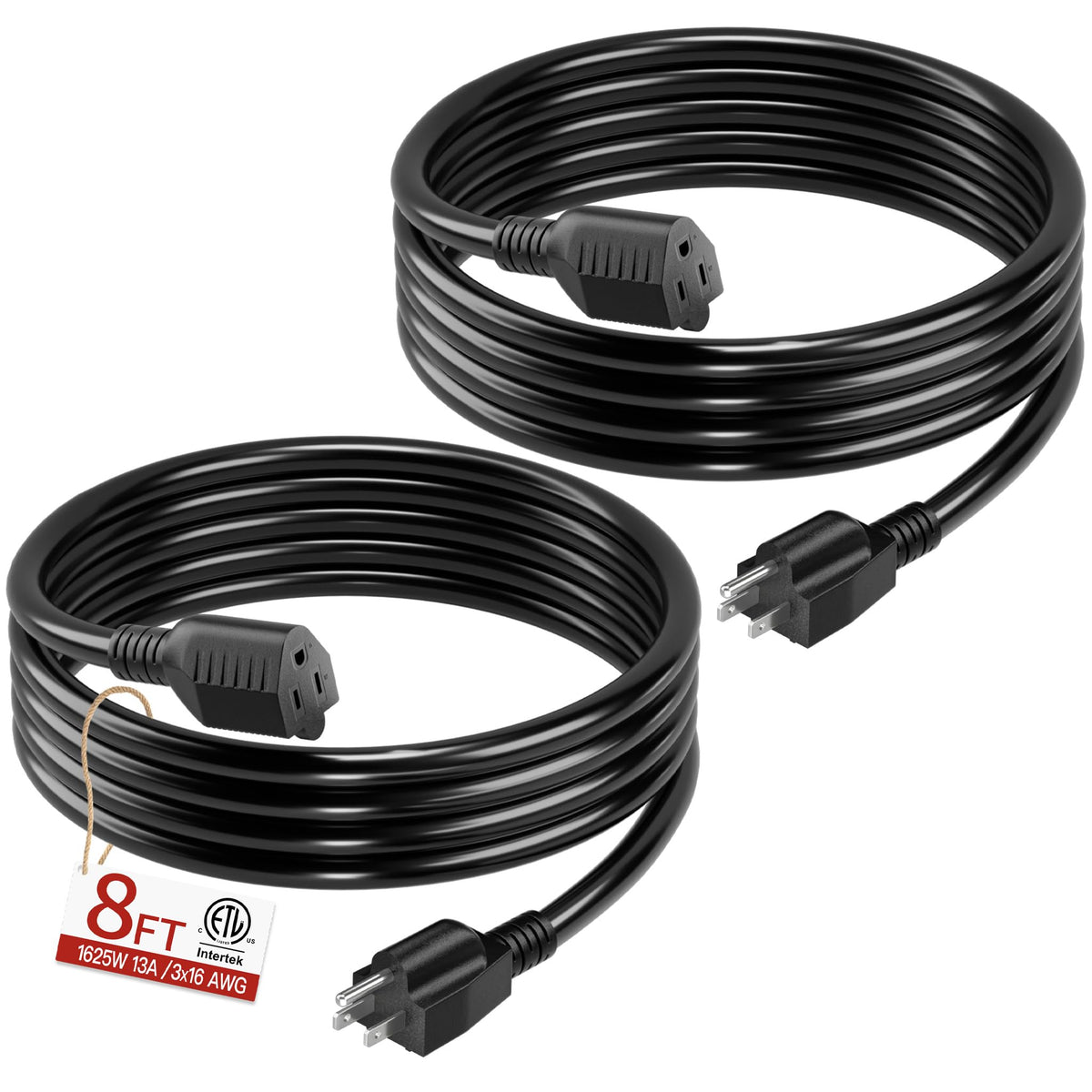 Skrizcable 16/3 15 FT Outdoor Extension Cord Waterproof, Black Power Cord