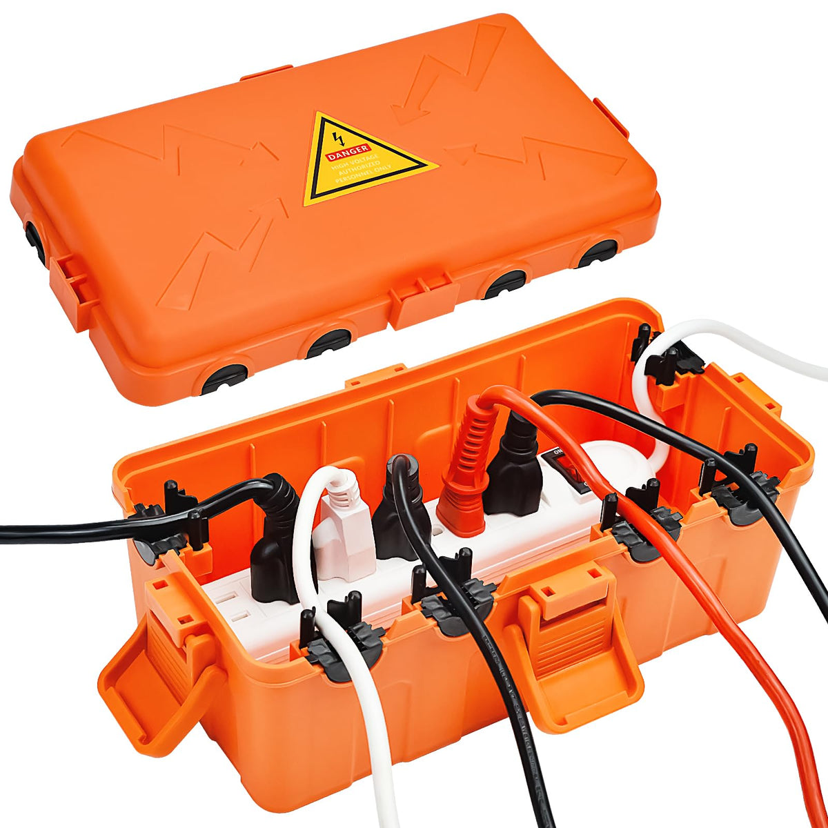 Hrensaw Medium Outdoor Electrical Box(10.6x5.5x4.5inch),Weatherproof Connection Box w/6 Cable Entry,IP54 Waterproof Extension Cord Cover Protect Power Strip,Timer,Plug,Holiday Lights,Black