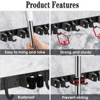 AceMining Broom Holder Wall Mount, 5 Racks 4 Hooks Heavy Duty Mop Organizer