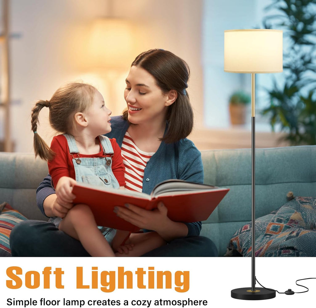 Ambimall Floor Lamp for Living Room with Smart Light Bulb, RGB + Stepless Dimmable Colors Temperature & Brightness(White Shade & Black Pole)