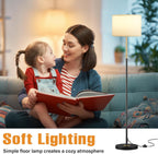 Ambimall Floor Lamp for Living Room with Smart Light Bulb, RGB + Stepless Dimmable Colors Temperature & Brightness(White Shade & Black Pole)