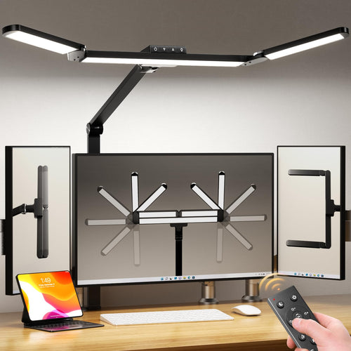 Airlonv LED Desk Lamp with Clamp, 17" Stepless Dimming Light, Black