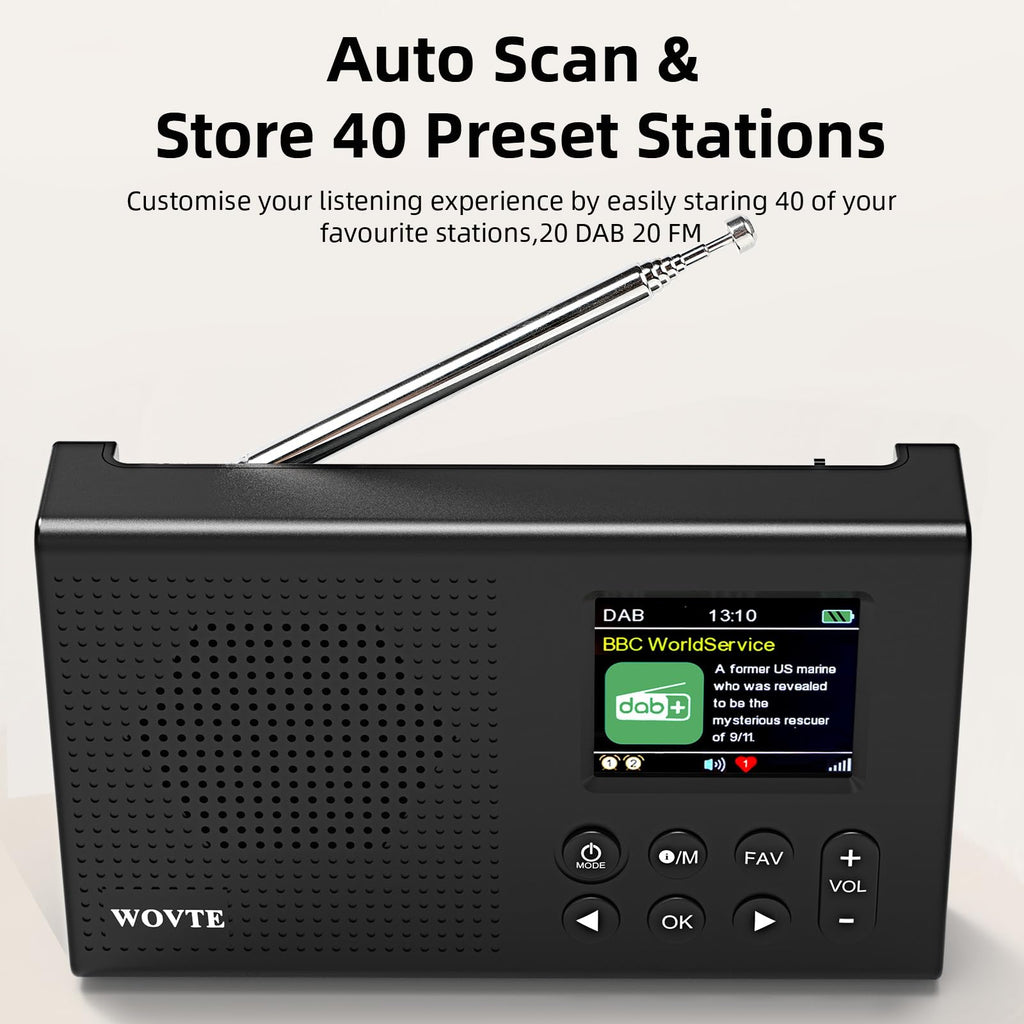 DAB Radio Portable, WOVTE DAB+ Digital Radio Rechargeable FM Radio