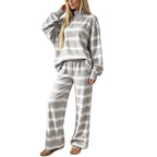 Striped Lounge Wear Sets for Women UK 2 Piece Outfits Loungewear Travel Matching Pyjamas Sets Mock Neck Oversized Knitted Jumper Long Sleeve Top and Wide Leg Pants Fall Winter