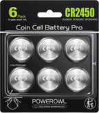 POWEROWL 6-Pack CR2450 3V Lithium Coin Cell Battery, for scales, sensors, LED lights, remote controls, car keys and small electronics