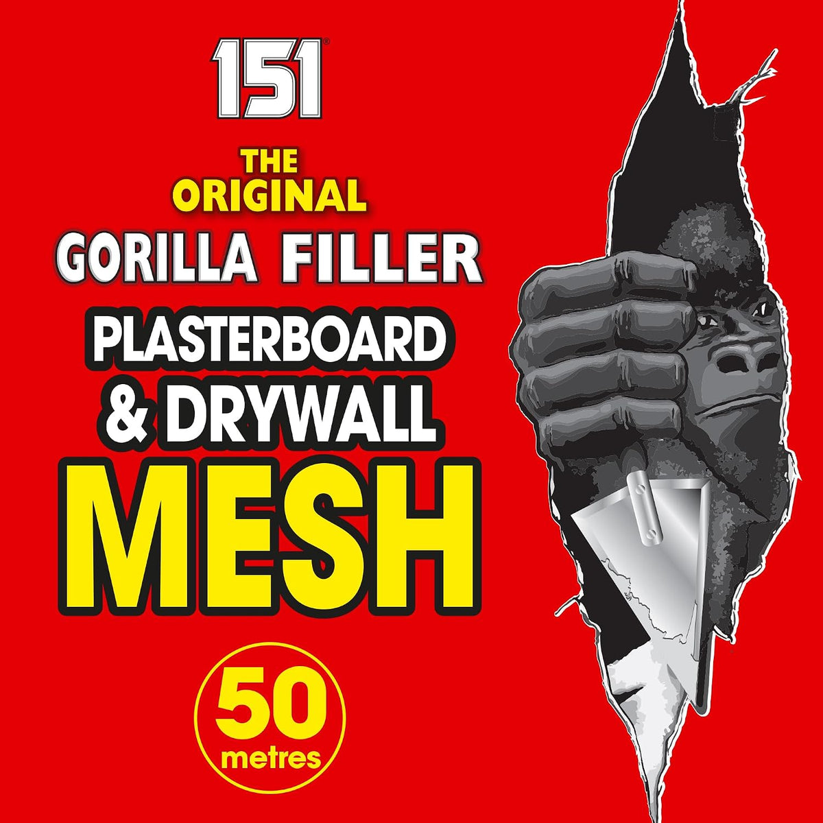 Gorilla Filler Plasterboard & Drywall Mesh Tape | Fills Cracks - Easy to Apply (Self Adhesive) | 50mm x 50m (White, 50m)