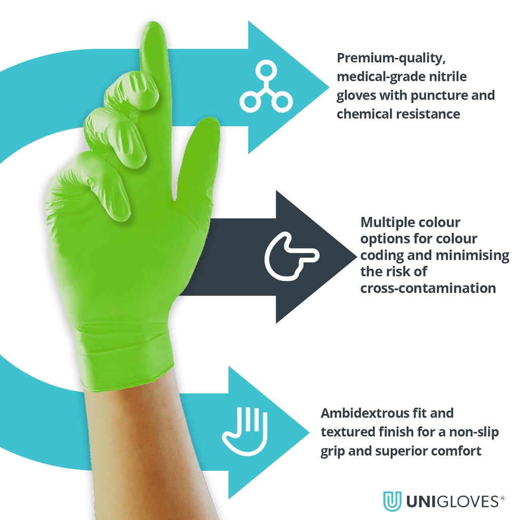 UNIGLOVES Black Pearl Nitrile Examination Gloves - Multipurpose, Powder Free and Latex Free Disposable Gloves - Box of 100 Gloves, Black, Large (GP0034)