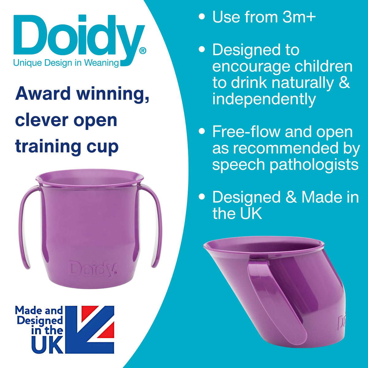 Doidy Cup, Open Cup for Training Baby 6 Months-3 Years, 200ml, Slanted Weaning Cup with Handles for Learning to Drink, BPA Free (Orange)