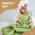 Yum Yum's Baby 10 Pcs Blue Weaning Set - Complete Toddler Feeding Kit w/Sectioned Plate, Suction Bowls, Cutlery with Mouth Guard, Straw Cup, Bib & Mat - Non-Slip - for Toddlers & Baby Gift