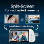 Babysense Prisma Baby Monitor with Camera and Night Vision, 5” HD Video Baby Monitor, 6-Color Night Light, Split Screen, Baby Sound Machine with White Noise & Lullabies, Secure No WiFi
