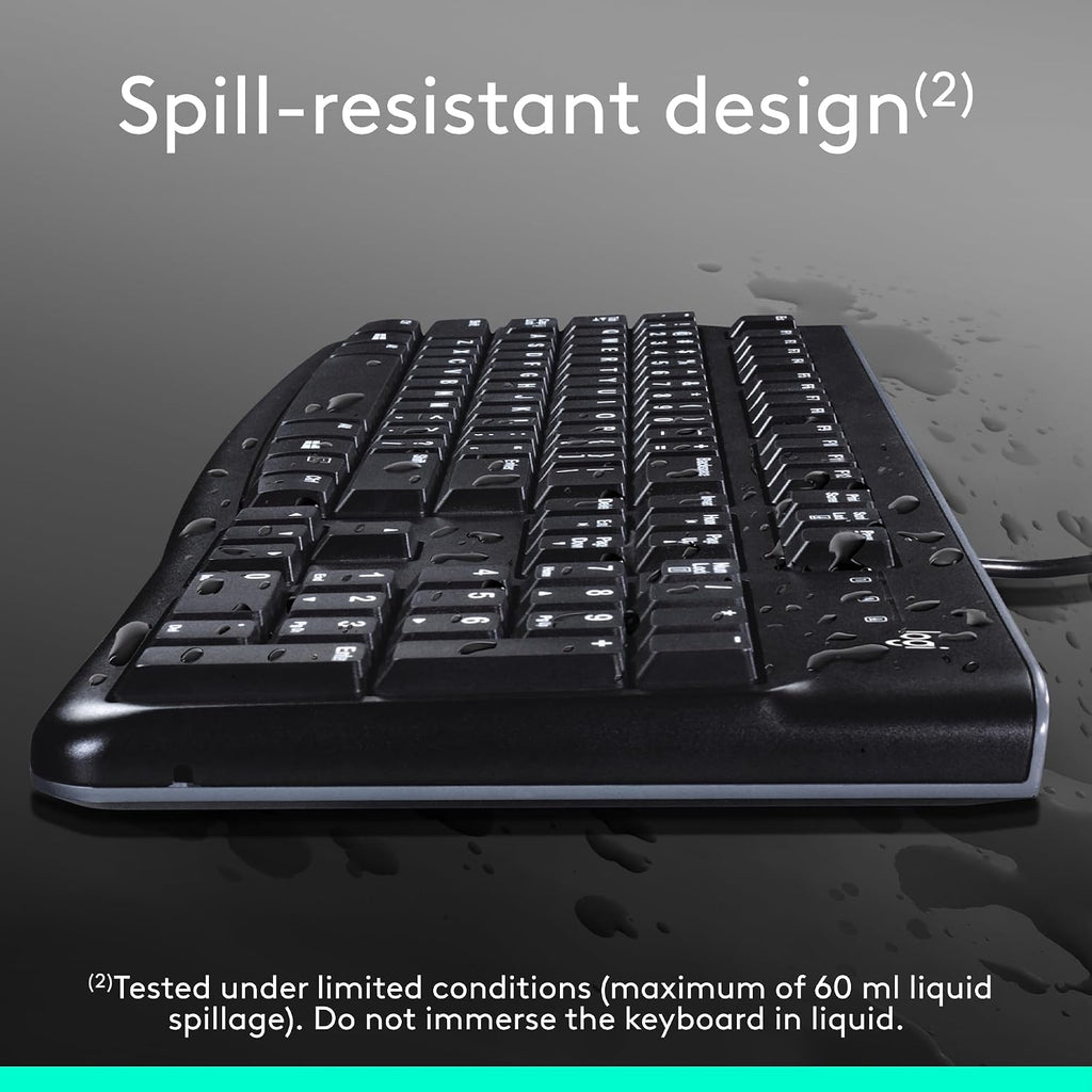 Logitech MK120 Wired Keyboard and Mouse Combo for Windows, Optical Wired Mouse, Full-Size Keyboard, USB Plug-and-Play, Compatible with PC, Laptop, QWERTY UK English Layout - Black