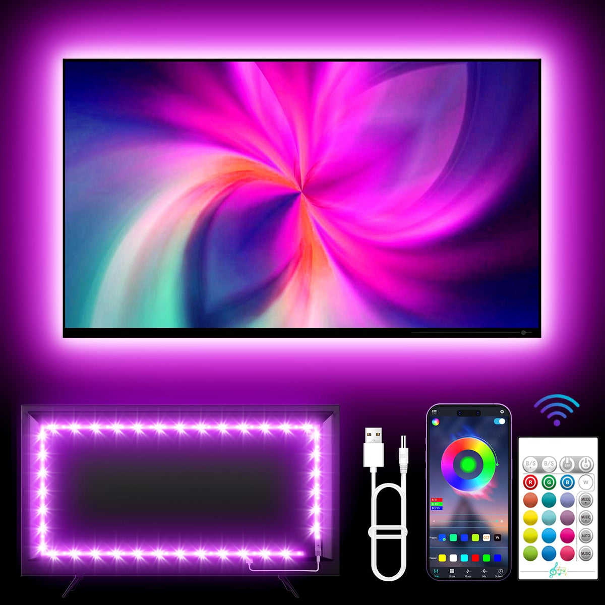 KANTUTOE TV LED Backlight, 9.84ft LED Lights for 32-45 Inch TV, RGB TV Backlight with Remote, Music Sync Bluetooth APP Control Strip Lights USB Powered for Bedroom Gaming Room Decor