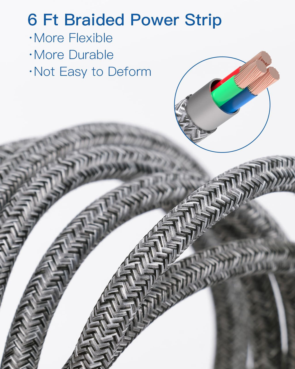 Addtam Extension Lead with USB Slots, Power Strips with 2 Way Outlets 4 USB