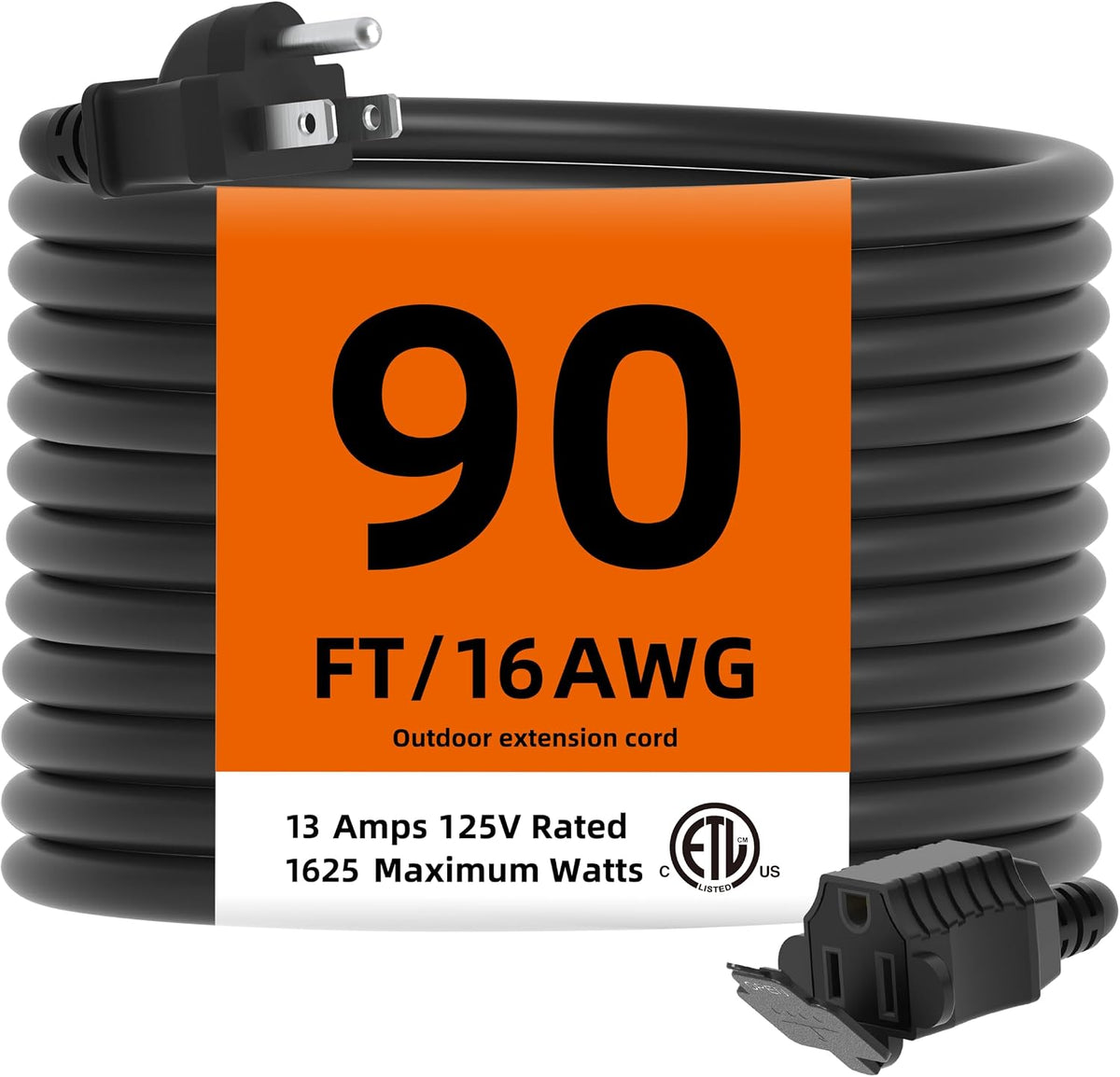 TiFFCOFiO Indoor Outdoor Extension Cord Waterproof, 40 Feet 3 Prong Power Cord for Home and Garden, 16 AWG, 13A/1625W, ETL Listed