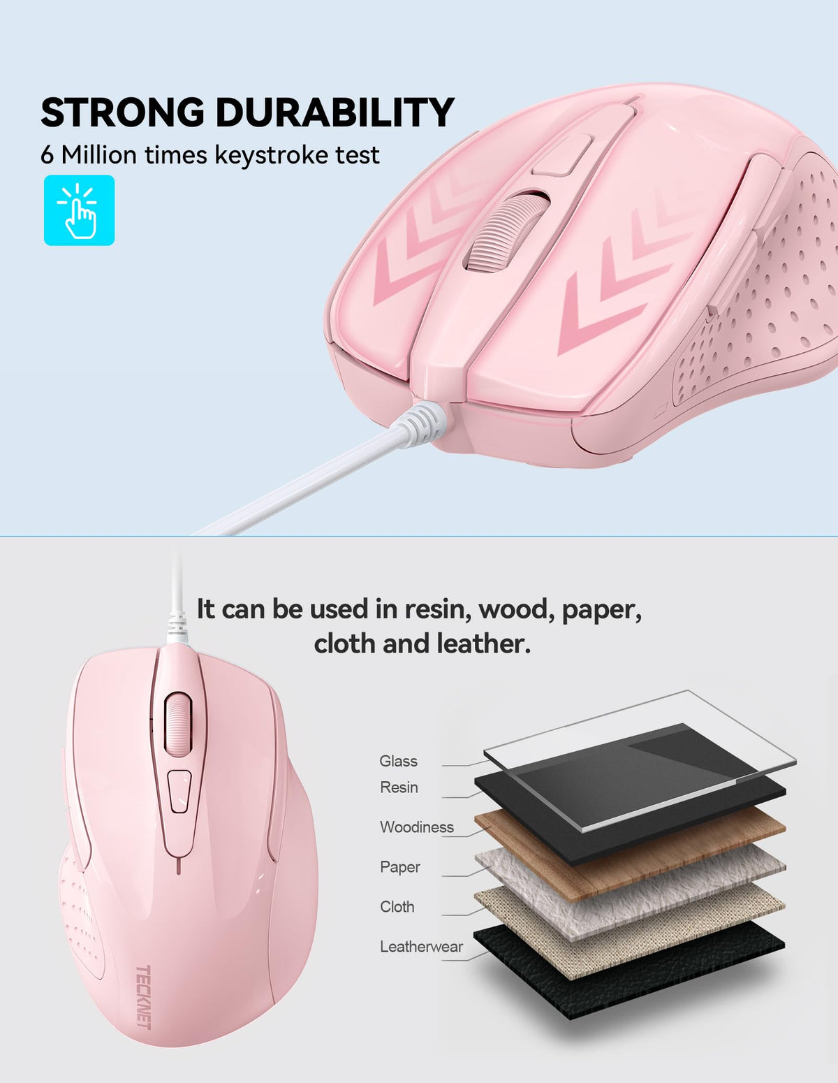TECKNET USB Wired Mouse,6400 DPI Optical,6-Button Ergonomic Computer Mouse