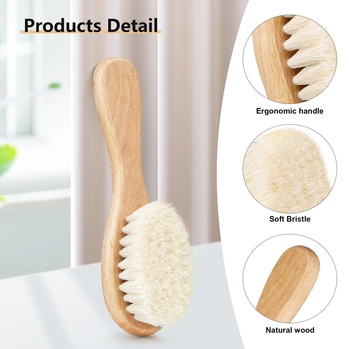 Baby Hair Brush with Wooden Handle and Super Soft Goat Bristles for Newborns, Infant, Toddlers, Kids