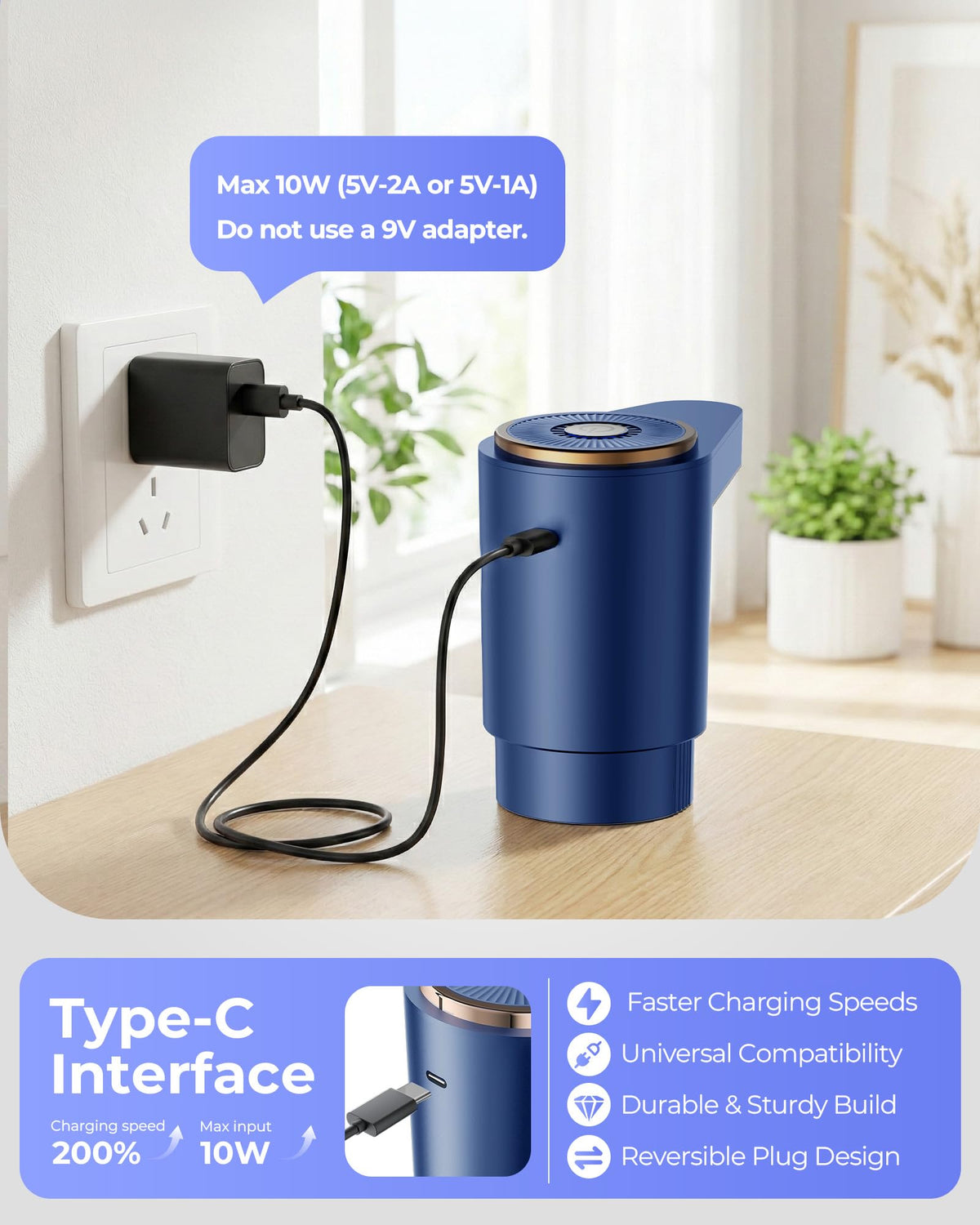 Water Jug Pump for 5 Gallon Bottle – Portable Electric USB-C Charging Dispenser, Dual Powerful Motors, Fast Flow, Fits 2-5 Gallon Jugs – Ideal for Home, Office, Camping, RV, Beige