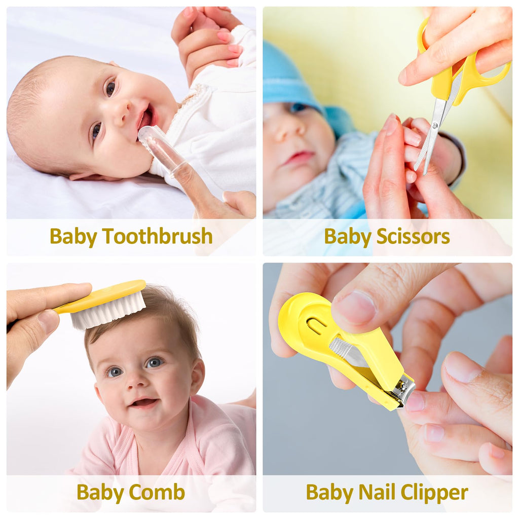 Qunlions life Baby Healthcare and Grooming Kit, Infant Safety Care Set with Hair Brush Comb Nail Clipper, Baby Essentials Kit for Newborn Girls Boys (Green 14 in 1）