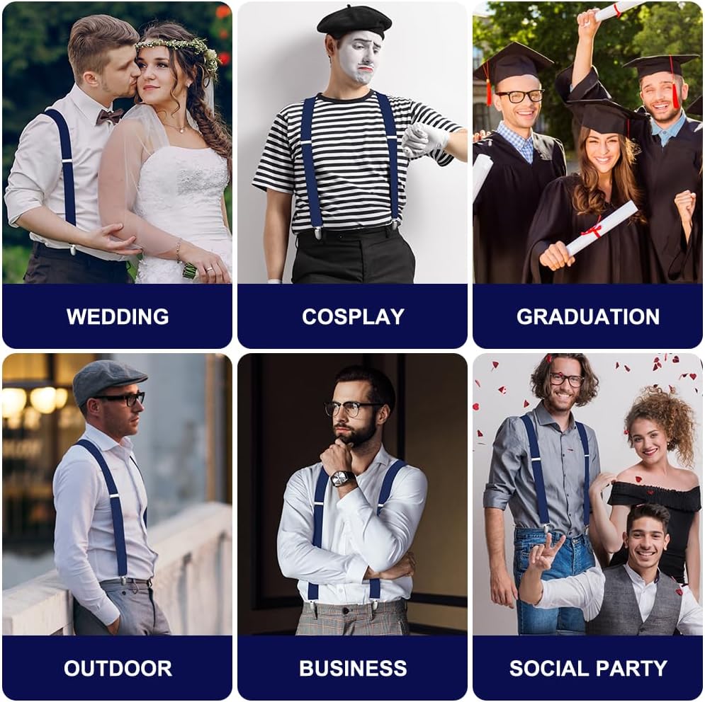 Aomig Mens Braces, Mens Suspenders with Strong Metal Clips, 3.5cm Wide Heavy Duty Suspenders for Men Women Business Wedding Casual