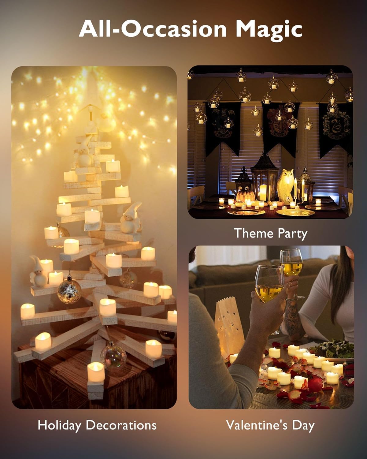 Homemory 24-Pack Flameless Tea Lights Candles Battery Operated, 200+ Hours