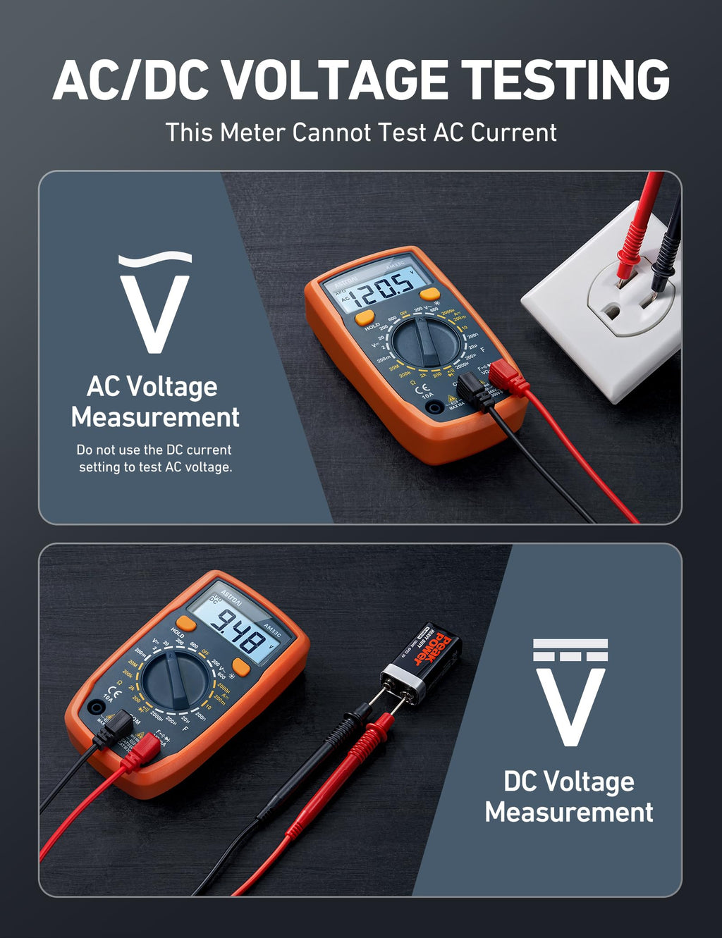 AstroAI Digital Multimeter Tester 2000 Counts with DC AC Voltmeter and Ohm Volt Amp Meter; Measures Voltage, Current, Resistance, Continuity and Diode, Blue