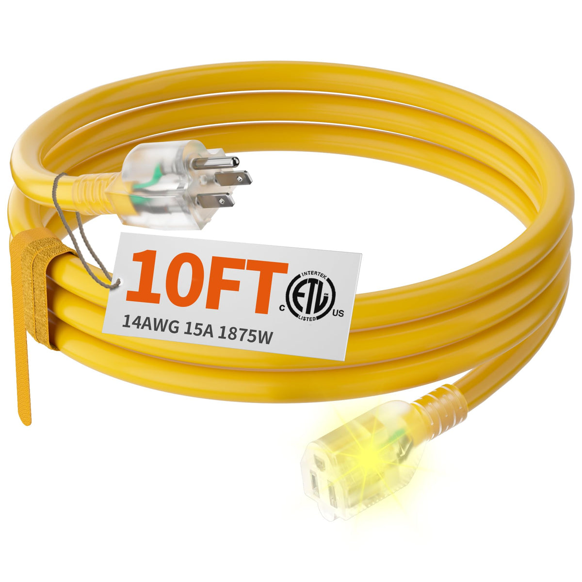 HUANCHAIN Indoor Black Extension Cord 3 FT Waterproof 16/3 Gauge
