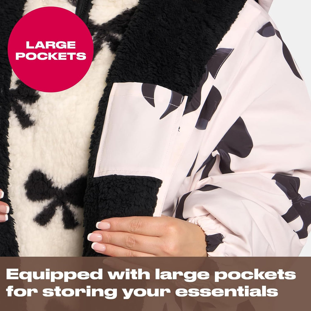 OHS Adults Drying Robe, Water-Resistant Changing Robe Gifts for Women Comfy Sherpa Privacy Robes for Women Men, Stay Dry Jacket Swimming Camping Drying Robes - S/M, L/XL