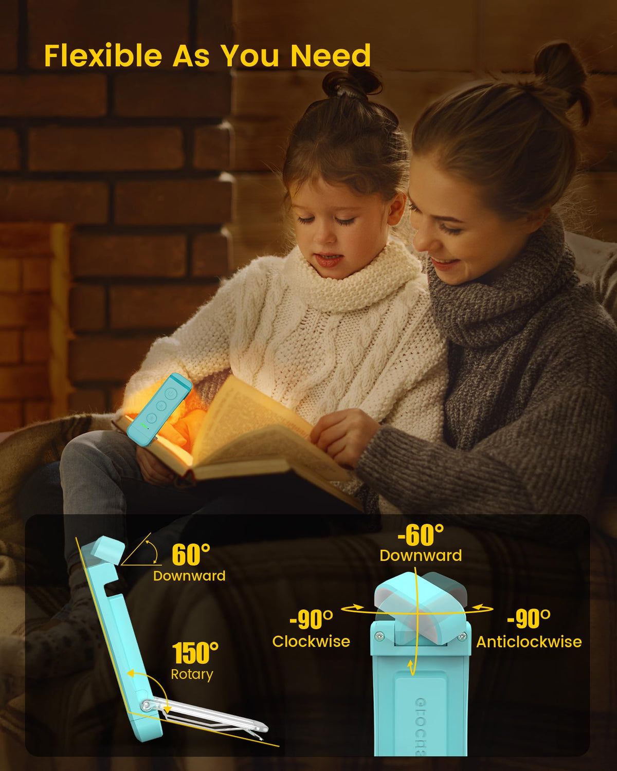 Glocusent USB Rechargeable Book Light, Portable Clip-on LED Reading Light