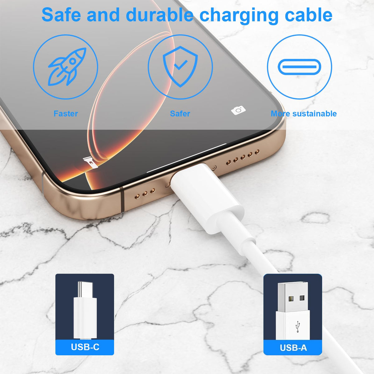 BSTOEM USB C Charger Cable, USB A to USB C Cable 2Pack 1M+2M, Type C Cable