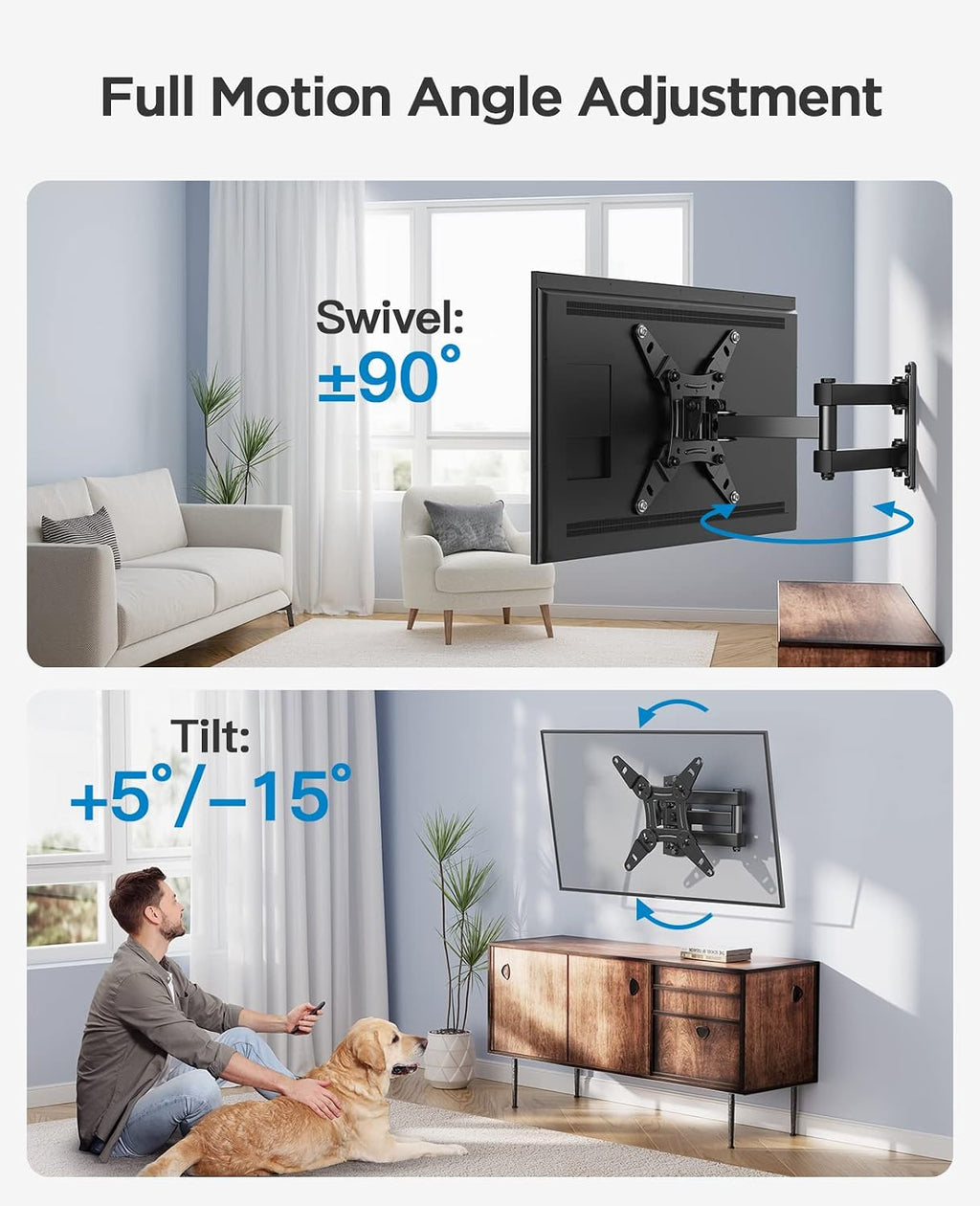 PERLESMITH TV Wall Bracket for 13-43 inch TVs, Swivel Tilt Extend Wall Mount for Flat & Curved TV up to 20kg, Max.VESA 200x200mm