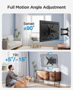 PERLESMITH TV Wall Bracket for 13-43 inch TVs, Swivel Tilt Extend Wall Mount for Flat & Curved TV up to 20kg, Max.VESA 200x200mm