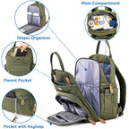 Dikaslon Baby Changing Bag Backpack, Large Nappy Back Pack Multifunction Baby Bags with Portable Changing Mat, Pacifier Holder, and Stroller Straps, for Mom and Dad