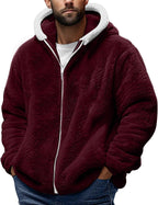 Teddy Fleece Jacket Mens, Full Zip Up Hoodies Long Sleeve Sherpa Fleece Winter Coats Fluffy Warm Jackets Thick Plush Oversized Hoodie Thermal Hooded Jumper Coat Cozy Cardigan Plus Size