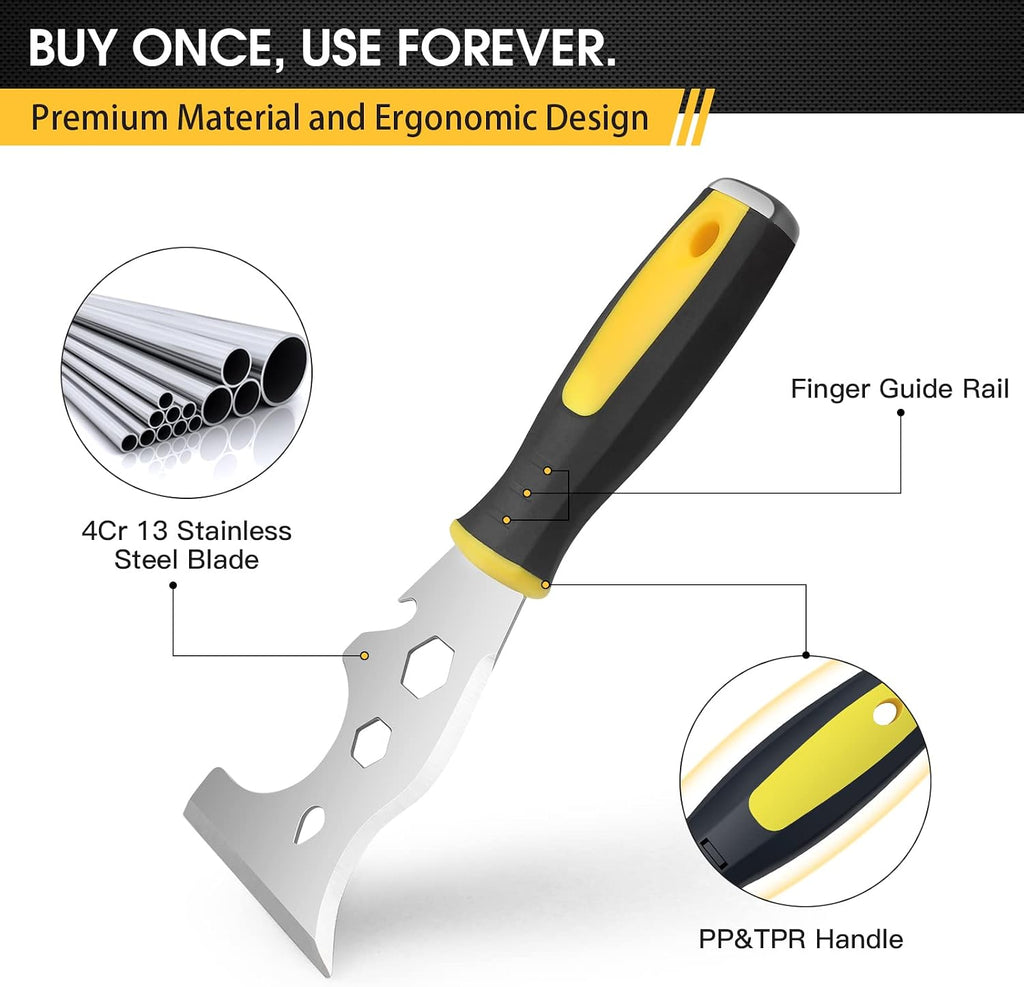suokoun Paint Wallpaper Scraper Set, 2'', 4'', 6'', 8'' Stainless Steel Paint Scraper Set with Soft Handle, Plastering Tools for Drywall(4 Pack)