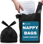 200 x ALIA Extra Large Adult Nappy Sacks | Black | Easy-Tie Handles |