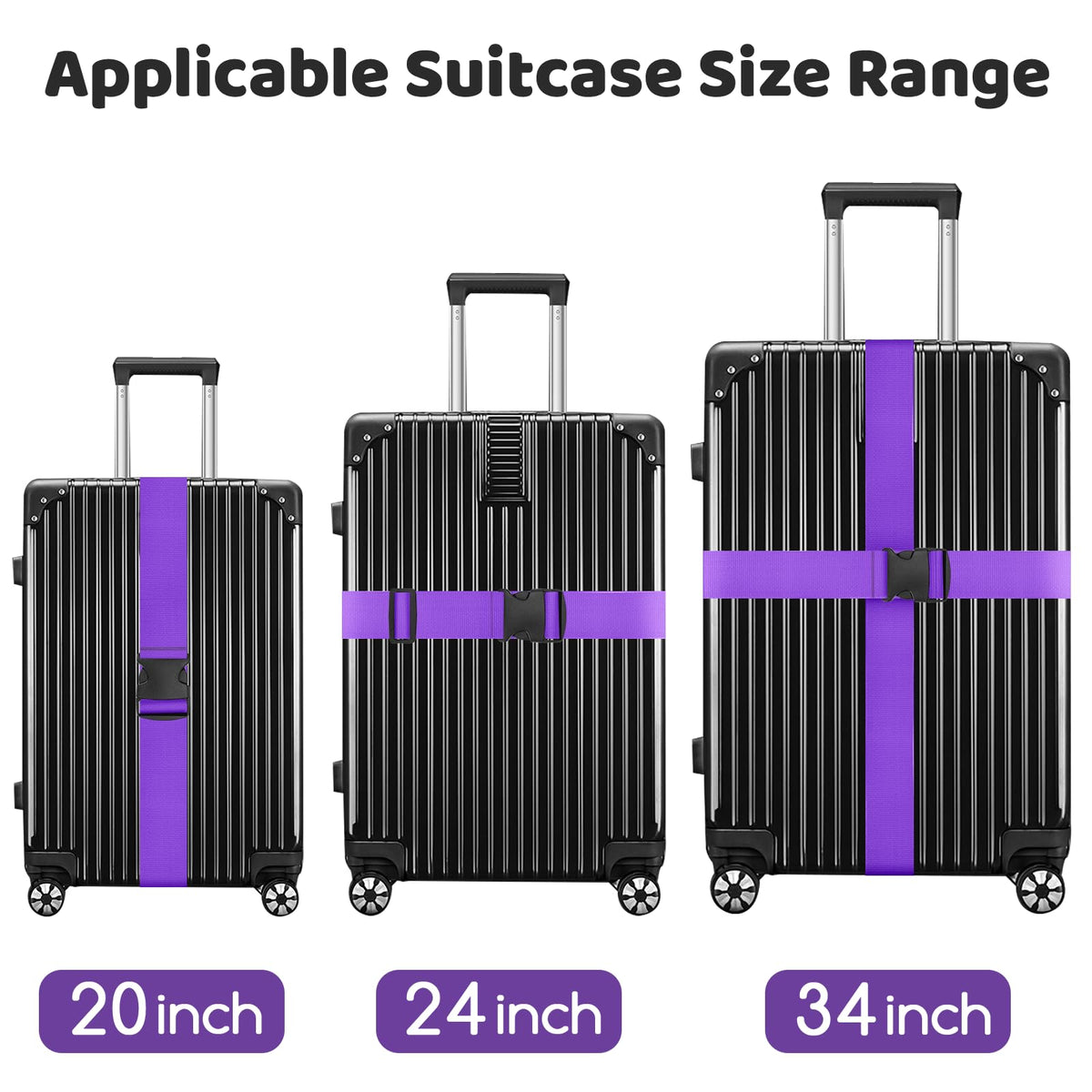WISYOK Luggage Straps Extended, 4 Pack, 130-250cm Adjustable, Pink SkyBlue