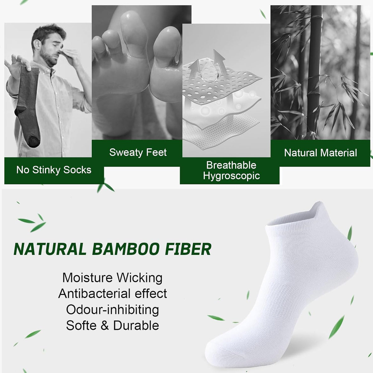 Niorasen Bamboo Trainer Socks for Men & Women, 6 Pairs, Low Cut