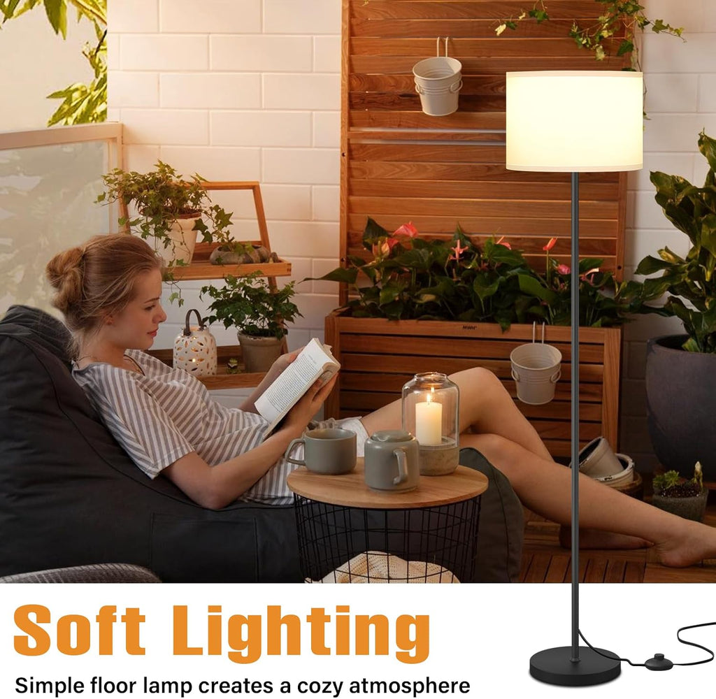 Ambimall Floor Lamp for Living Room with Smart Light Bulb, RGB + Stepless Dimmable Colors Temperature & Brightness(White Shade & Black Pole)