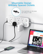 Extension Lead with 2 USB C Slots, 8 Way Power Strip Surge Protector