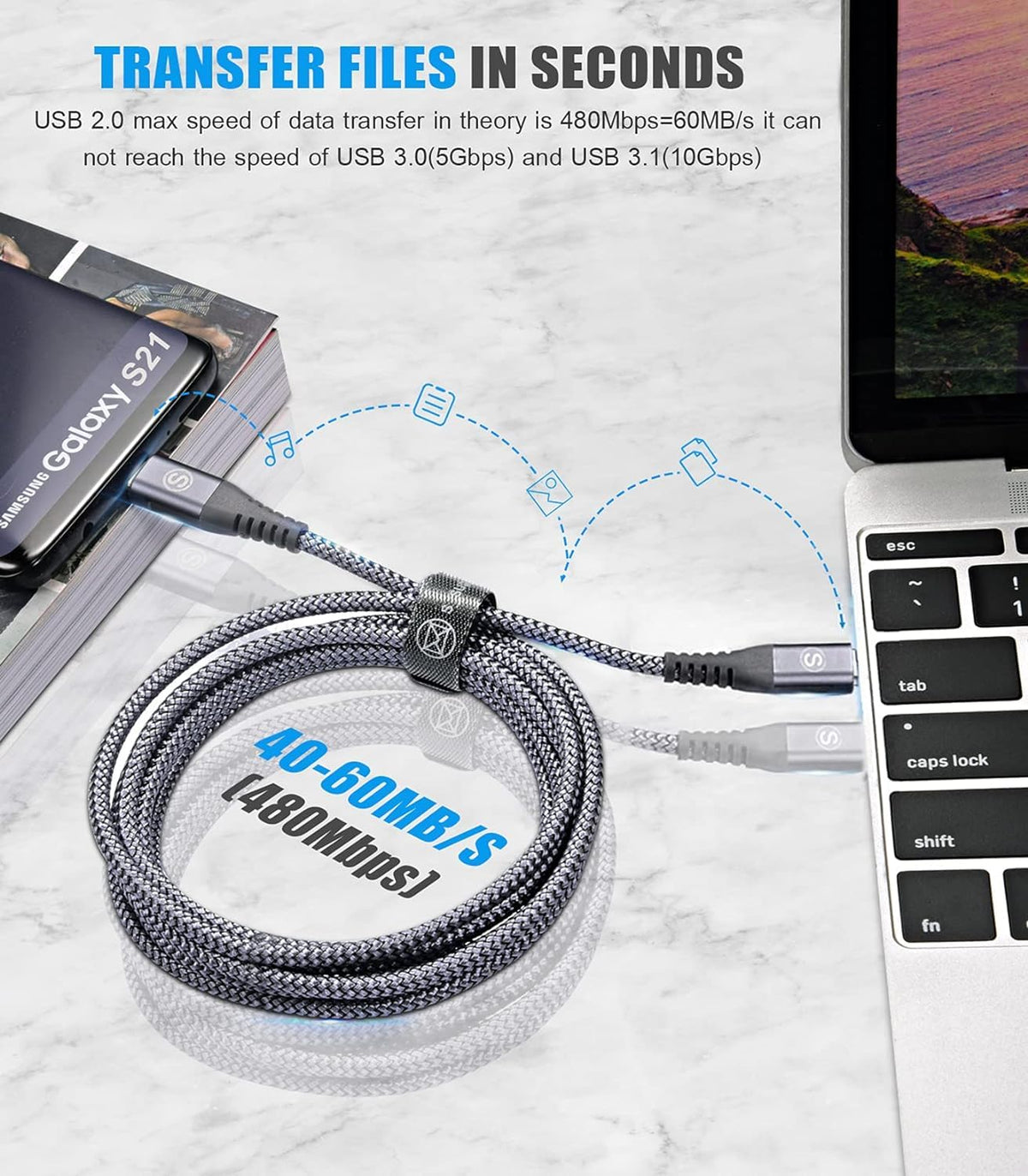 2-Pack 2m 60W USB C to USB C Charger Cable, PD Type C Super Fast Charging for iPhone 17 air 16 15 MacBook iPad Pro, Samsung Flip Fold 7 6 5 S26 S25 S24 S23 Ultra, Steam Deck, Nintendo Switch etc