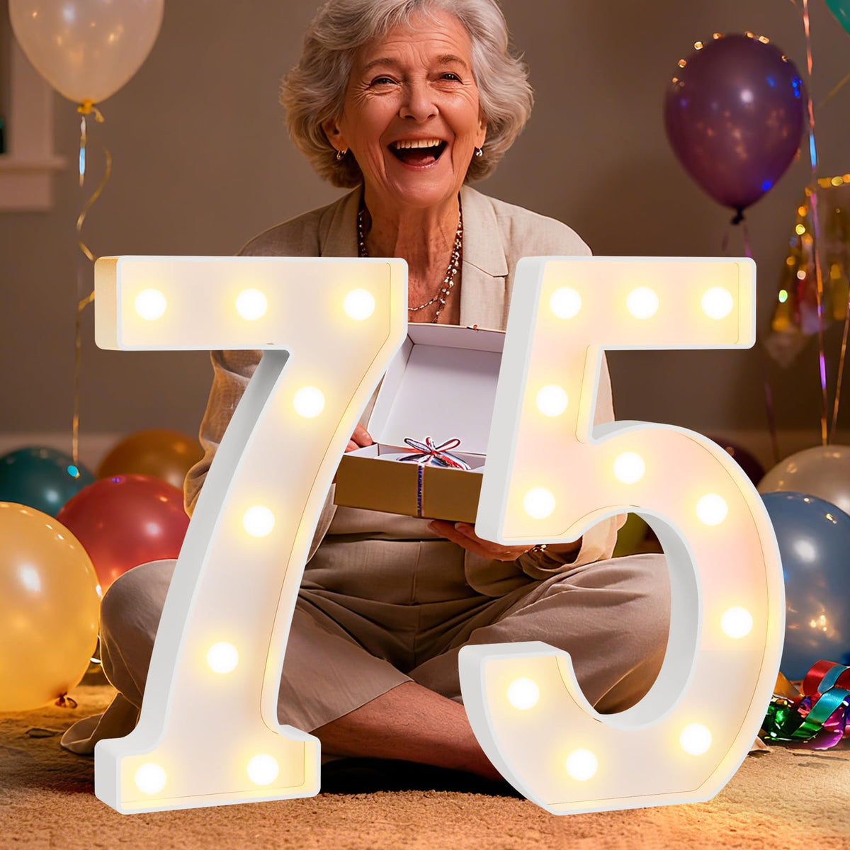 Pooqla 2.4FT Light Up Numbers, Marquee Numbers 2.4 Feet Tall Party Decor for Her Him, Mosaic Big Sign for 7th 17th 70th Birthday Anniversary Decoration Backdrop, Large Pre-Cut Frame Number 7