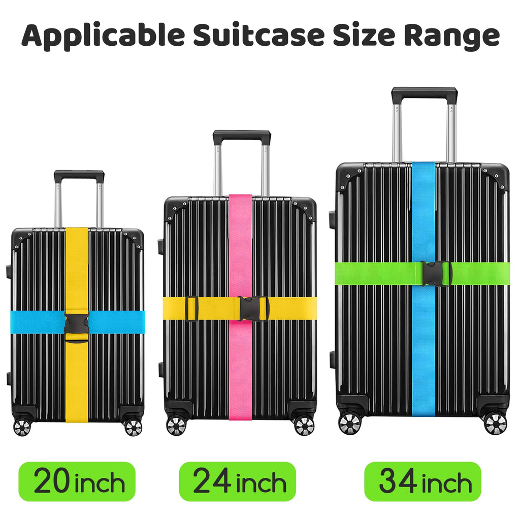 WISYOK Luggage Straps Extended, 4 Pack, 130-250cm Adjustable, Pink SkyBlue