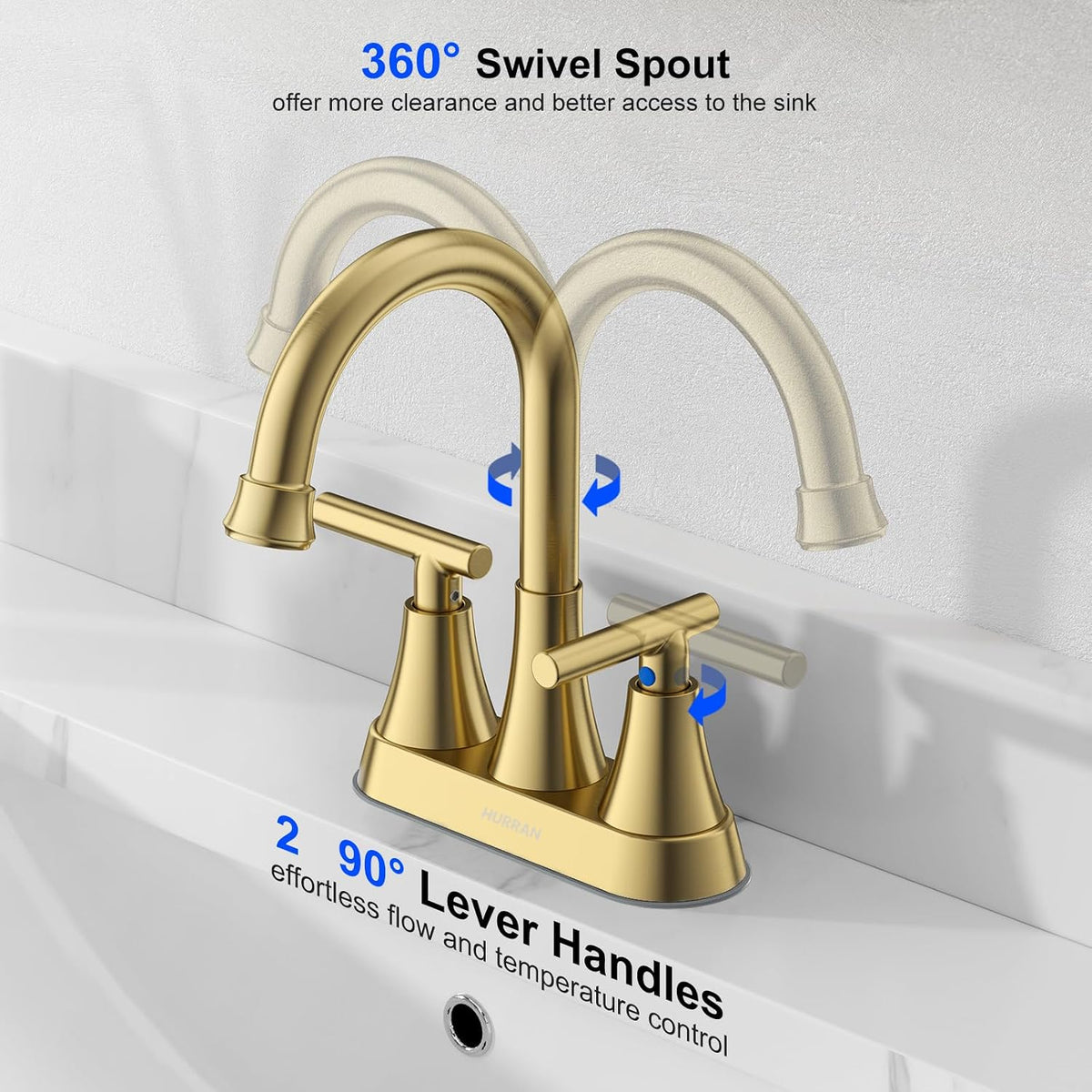 Matte Black Bathroom Faucet, Hurran 4 inch Centerset 2-Handle Lead-Free