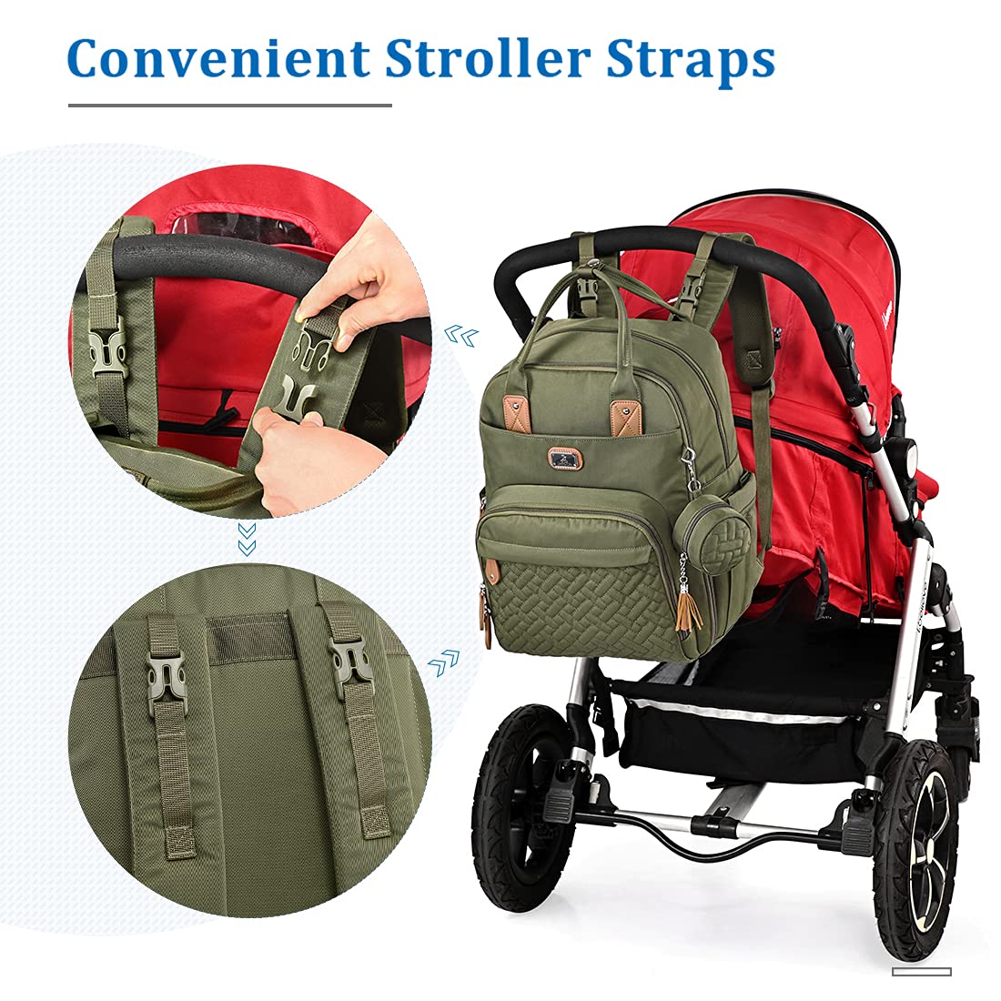 Dikaslon Baby Changing Bag Backpack, Large Nappy Back Pack Multifunction Baby Bags with Portable Changing Mat, Pacifier Holder, and Stroller Straps, for Mom and Dad